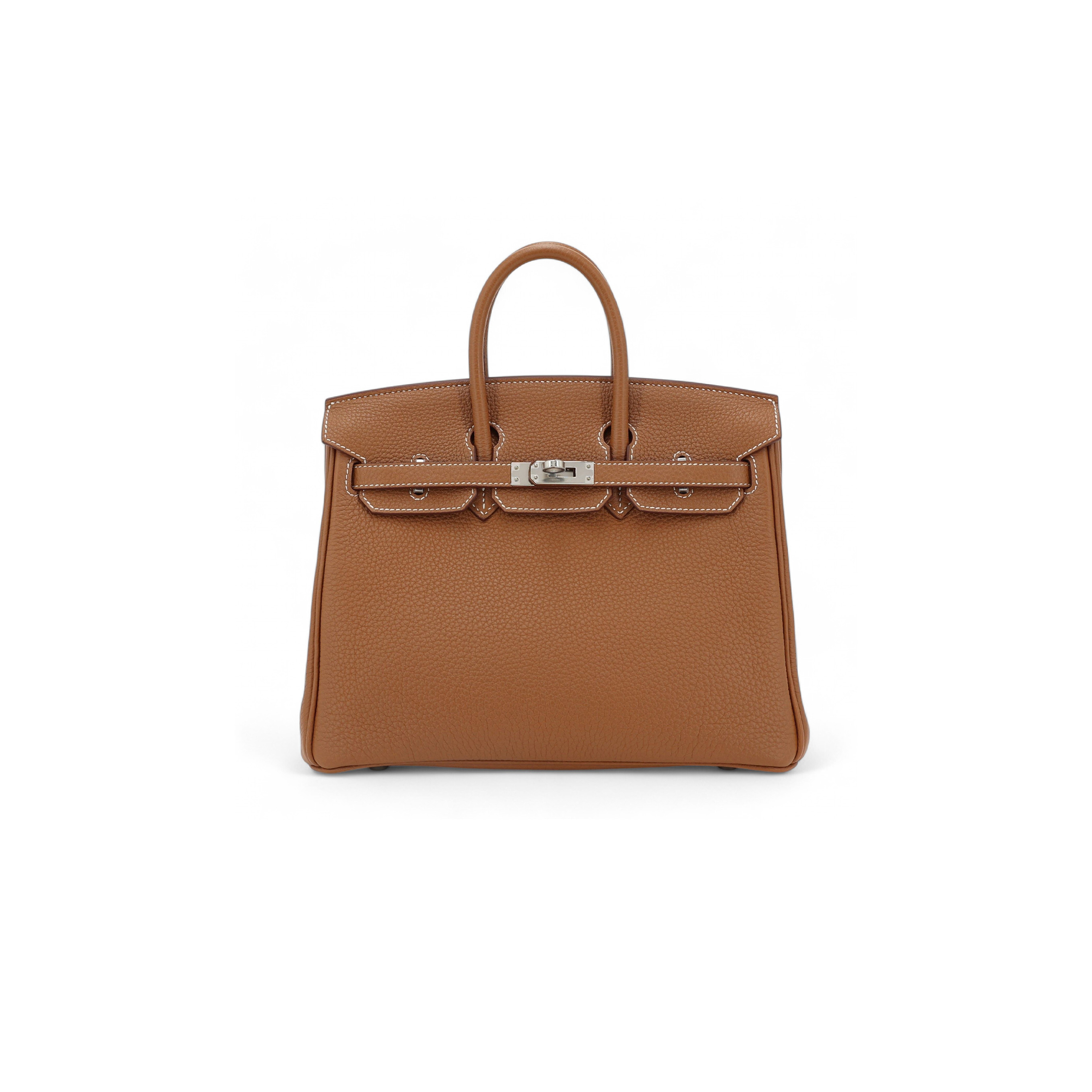 HERMÈS BIRKIN 25 TOGO LEATHER GOLD BROWN SILVER BUCKLE BAG H028369CK37  (25*20*13cm)